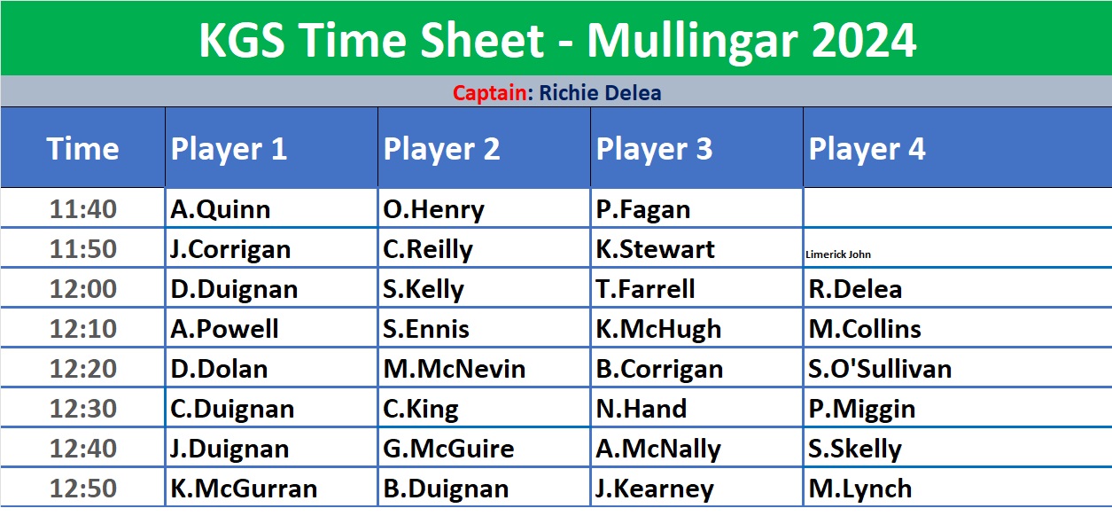 Tee Times for Mullingar 2024
.